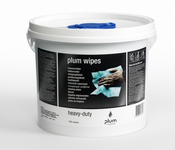 PLUM Heavy-Duty Plum Wipes - Händereinigung ohne Wasser (VE = 4 x 150 Stück/Eimer)