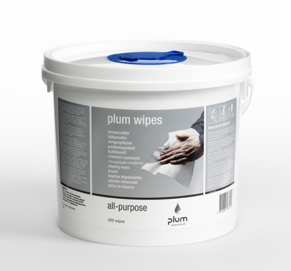 PLUM All-Purpose Plum Wipes - Händereinigung ohne Wasser (VE = 4 x 200 Stück/Eimer)